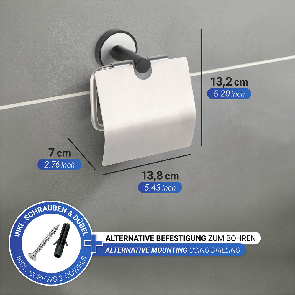 Porte papier toilette avec abattant UV-Loc®  Fixation sans percer grâce à un système adhésif innovant