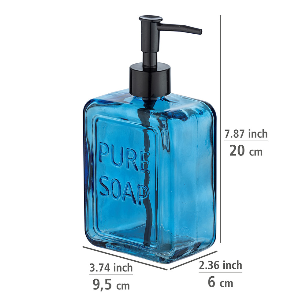 Distributeur de savon liquide, "Pure Soap", verre, bleu  Distributeur savon liquide en verre