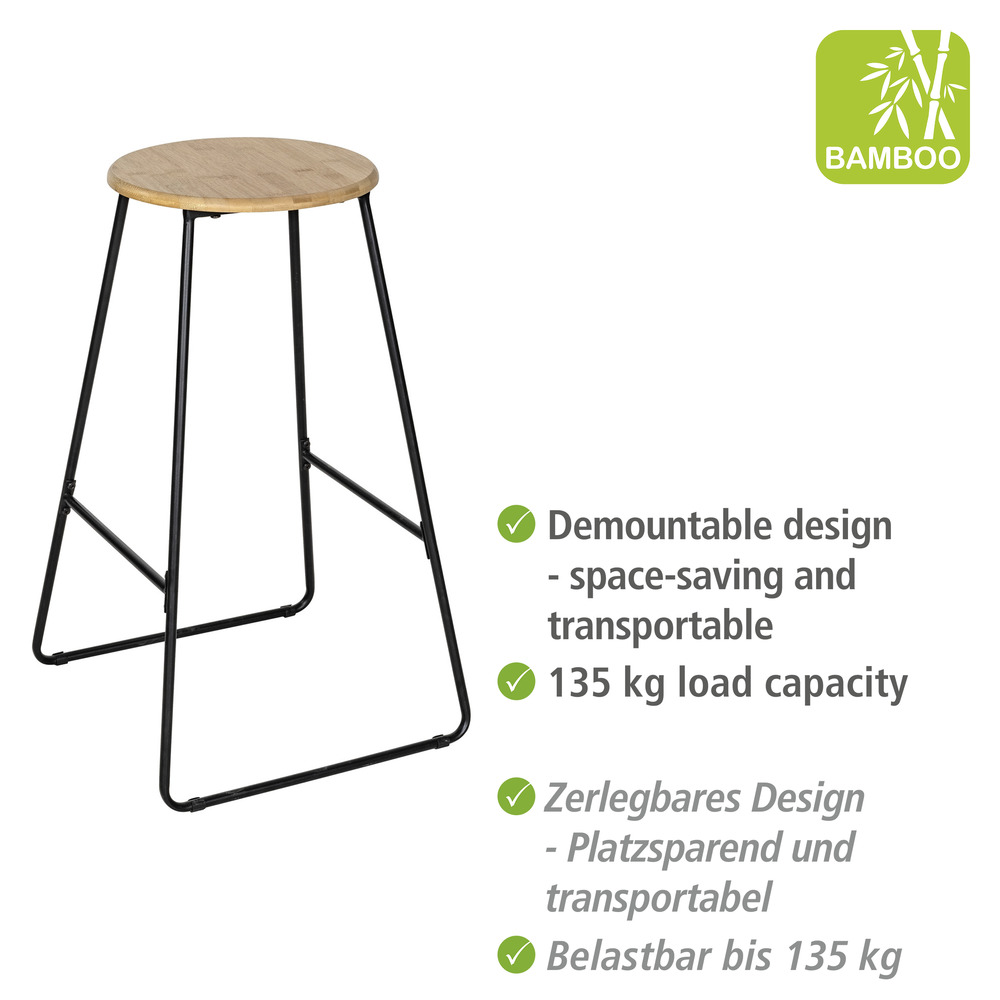 Tabouret de bar Loft  en acier avec assise en bambou massif