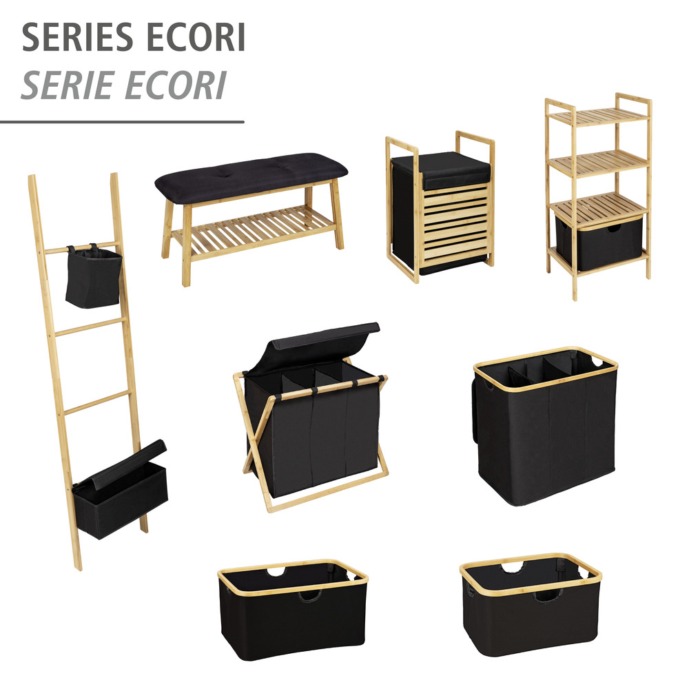 Étagère Ecori, 3 tablettes avec panier amovible  Bambou certifié FSC®, polyester recyclé