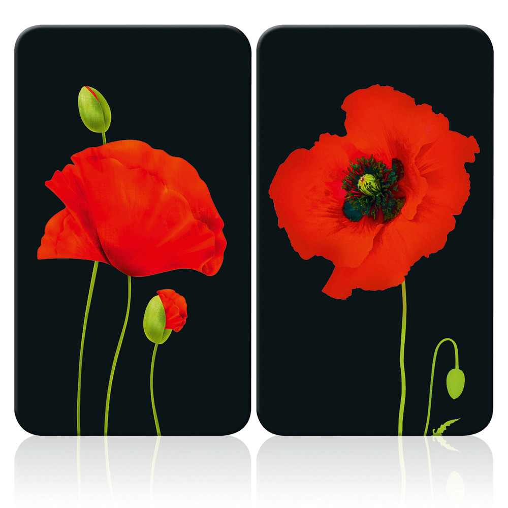 Protection plaque de cuisson en verre, Coquelicot, lot de 2  pour tous les types de feux