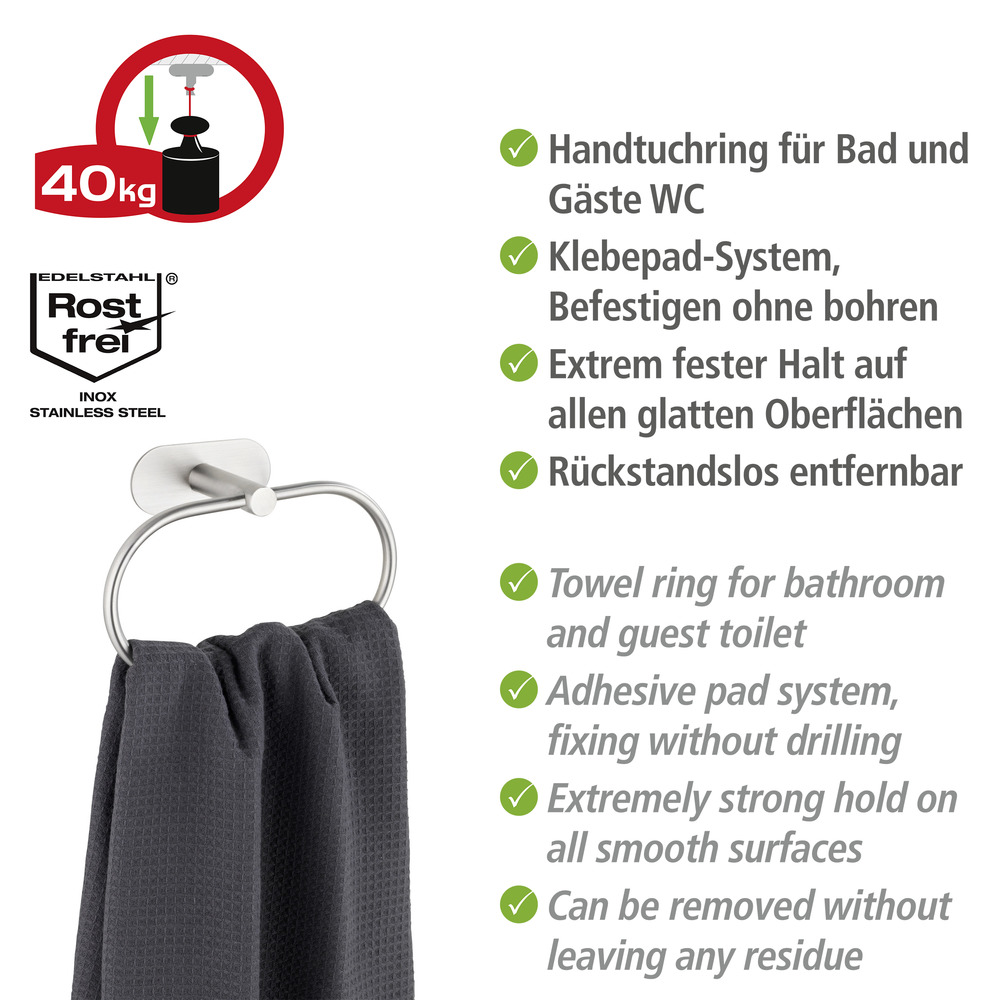 Turbo-Loc® Anneau porte-serviette Orea Mat  fixer sans percer