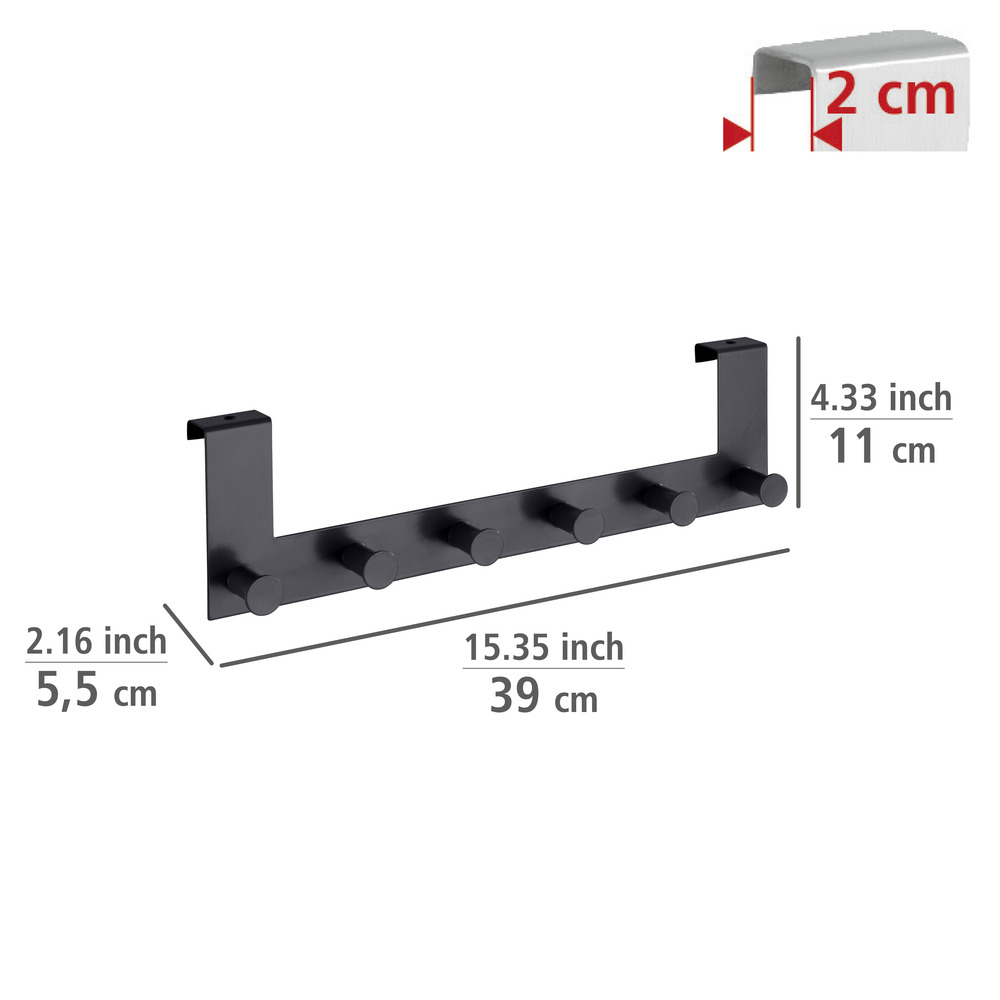 Portemanteau mural Celano Noir  6 patères, pour des portes jusqu'à 2 cm d'épaisseur