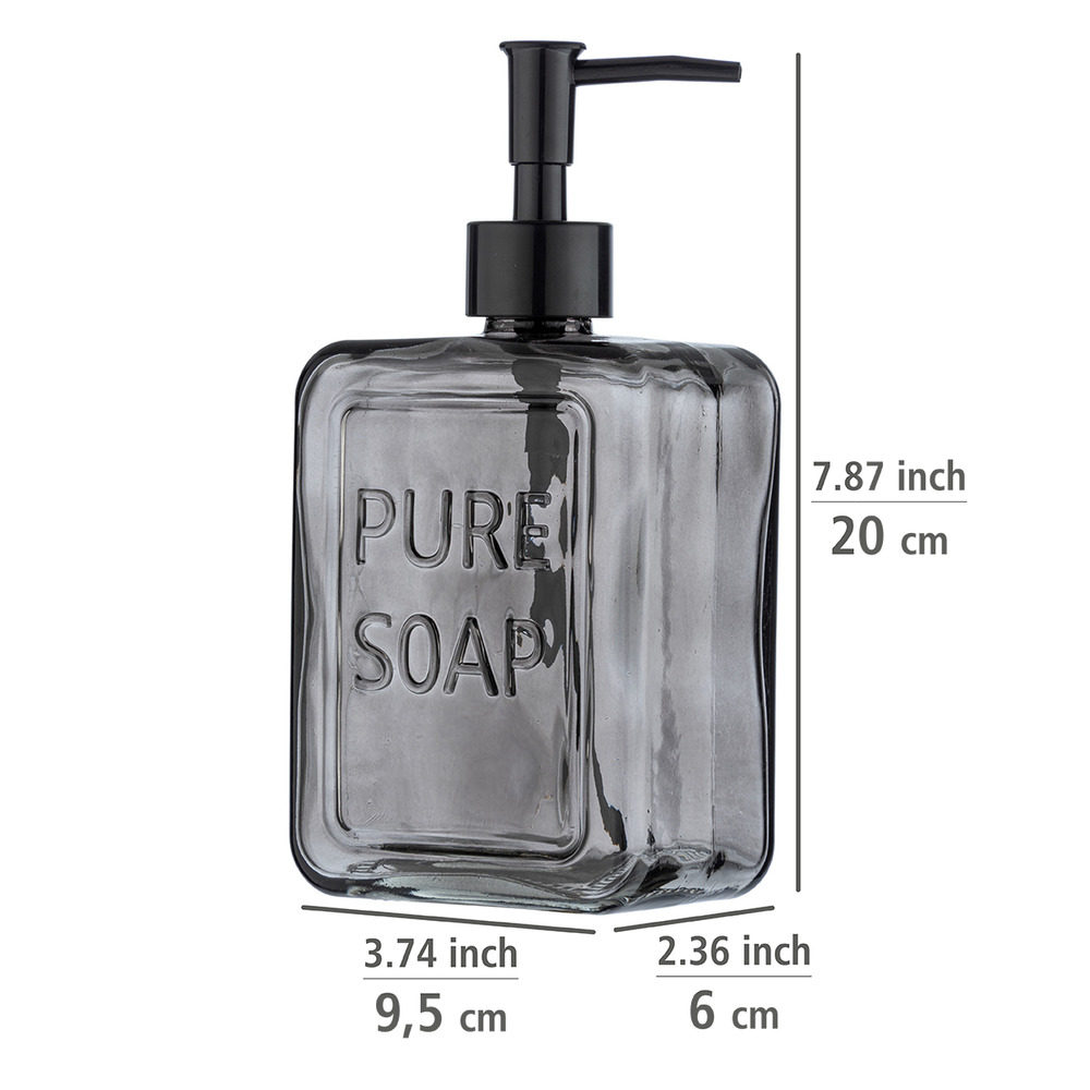 Distributeur de savon liquide, "Pure Soap", verre, Gris  Distributeur savon liquide en verre