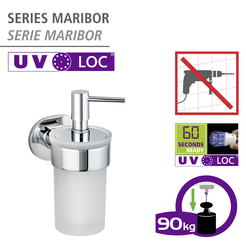 UV-Loc® Distributeur de savon Maribor  Fixation sans percer grâce à un système adhésif innovant