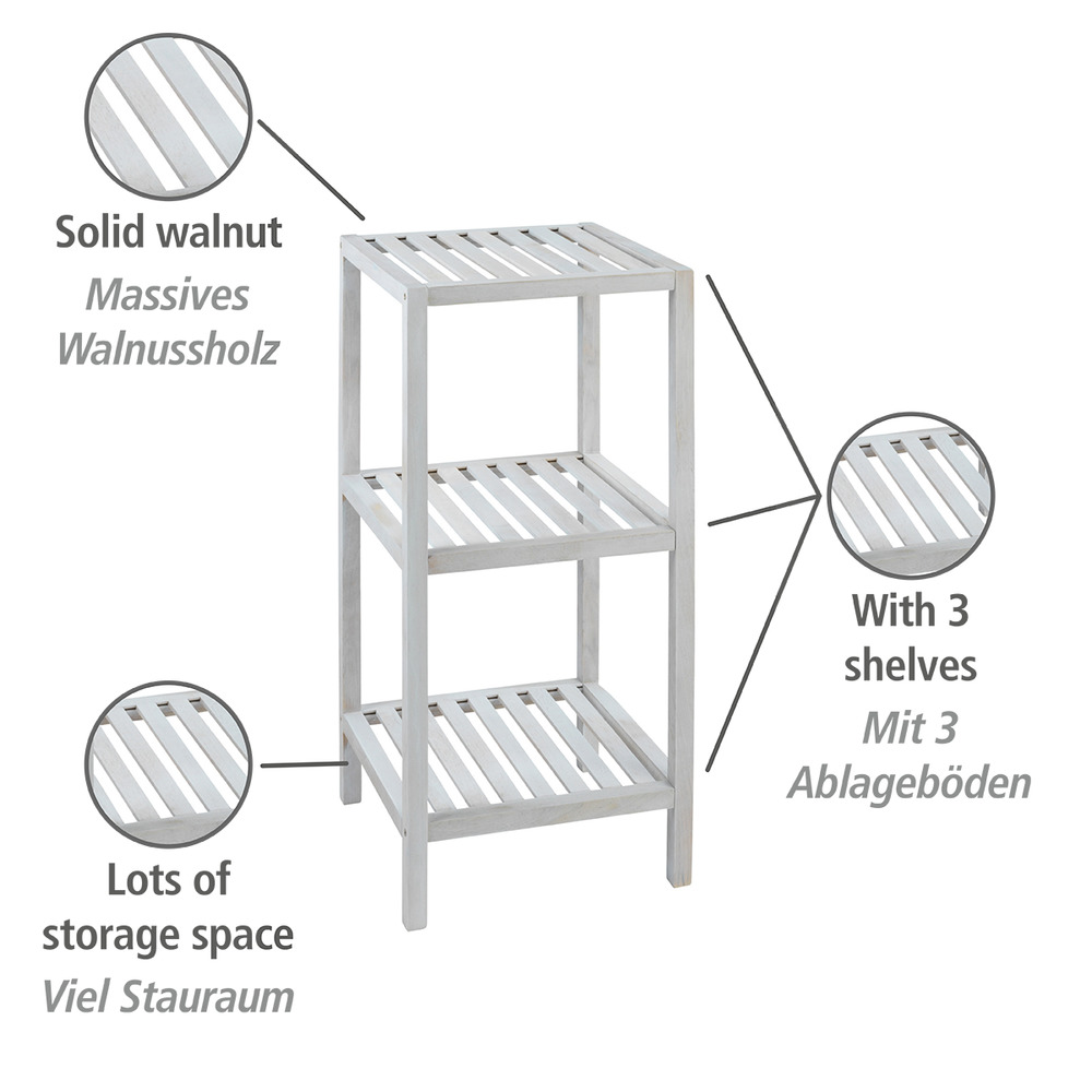 Etagère rangement bois Norway à 3 niveaux naturel blanc  en bois de noyer massif