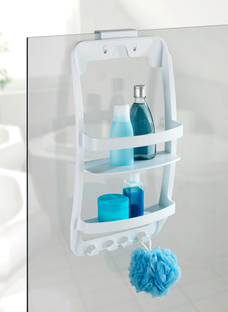 Etagère de douche universelle  avec 2 paniers de rangement et 4 crochets