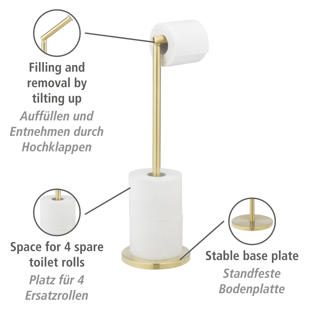 Porte-rouleau de papier toilette 2 en 1, or  peu encombrant, pour jusqu'à 4 rouleaux de rechange