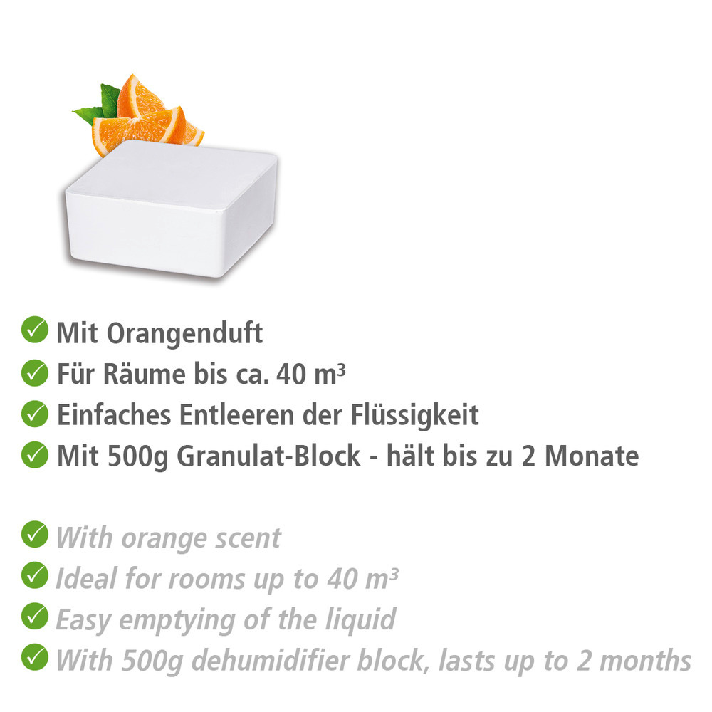 Déshumidificateur d'intérieur Cube - recharge de 500 g au parfum d'orange  Déshumidificateur d'air