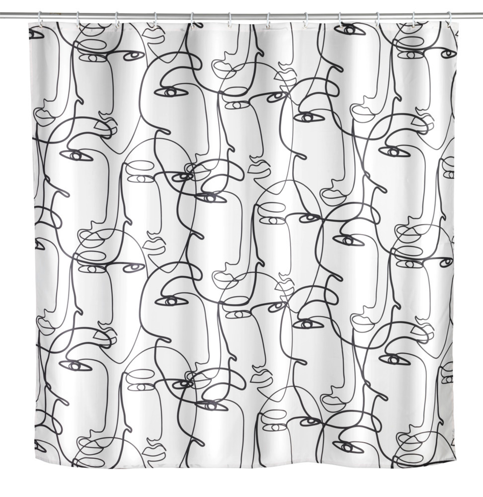 Rideau de douche Faces  Textile (polyester), 180 x 200 cm, hydrofuge, lavable