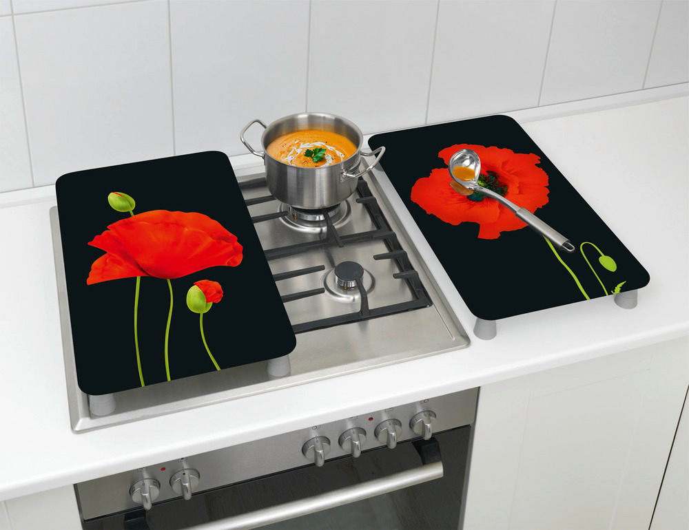 Protection plaque de cuisson en verre, Coquelicot, lot de 2  pour tous les types de feux