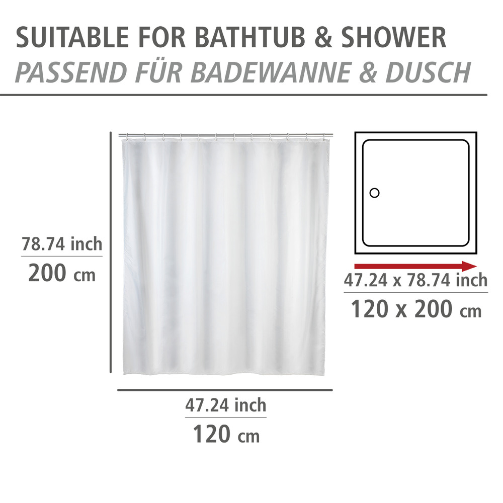 Rideau de douche blanc  lavable, 120 x 200 cm