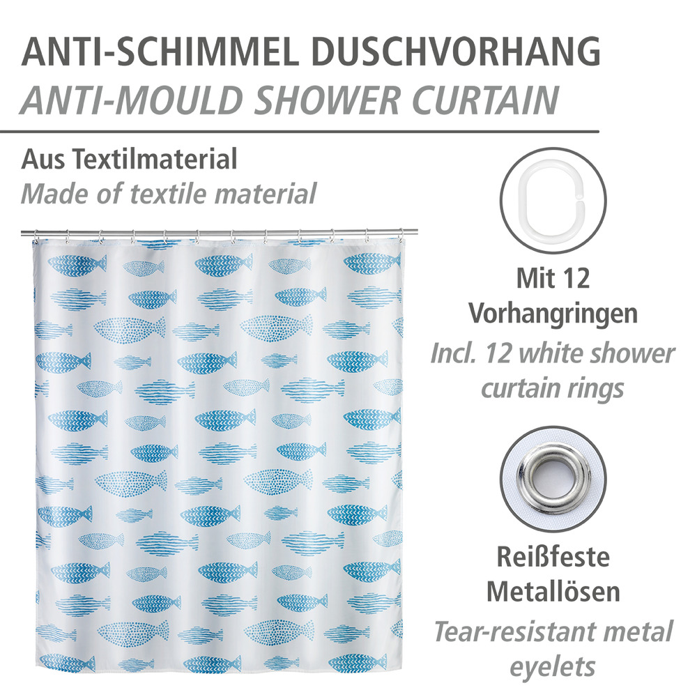 Rideau de douche Aquamarin anti-moisissure  polyester, 180 x 200 cm, lavable