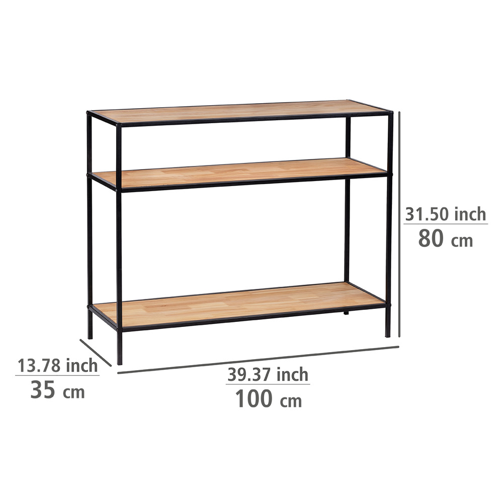 Console meuble, Console bois métal noir, 3 plateaux, 100x80x35 cm  Étagère avec 3 tablettes