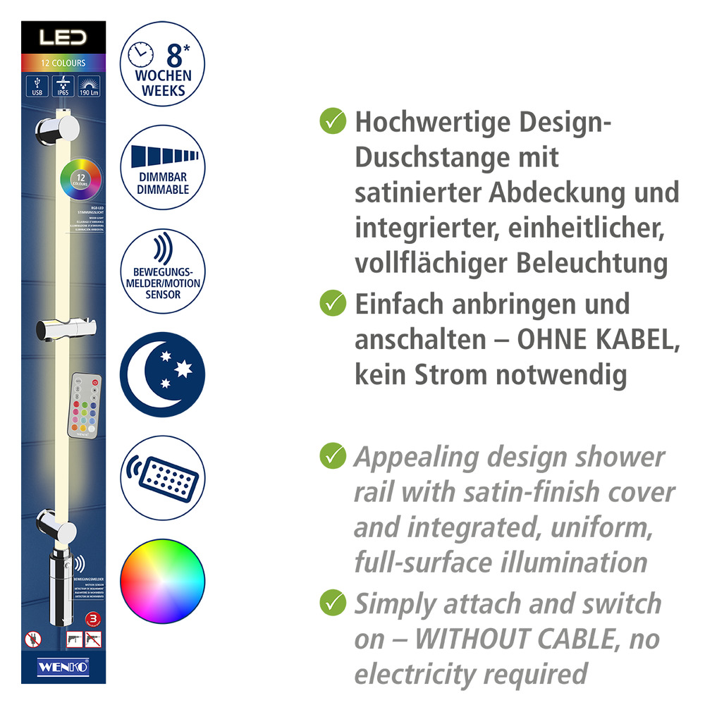 Barre de douche à LED 94 cm 12 couleurs RVB  barre de douche éclairée