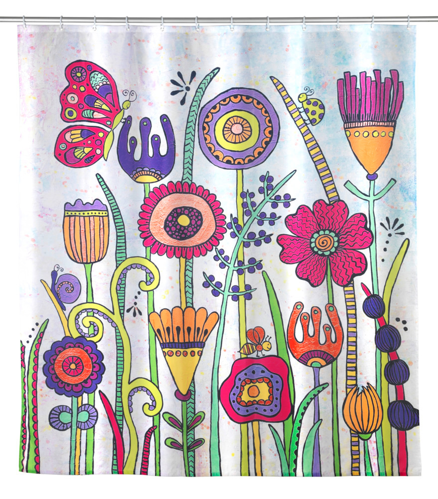 Rideau de douche Full Bloom  Polyester, 180 x 200 cm, lavable