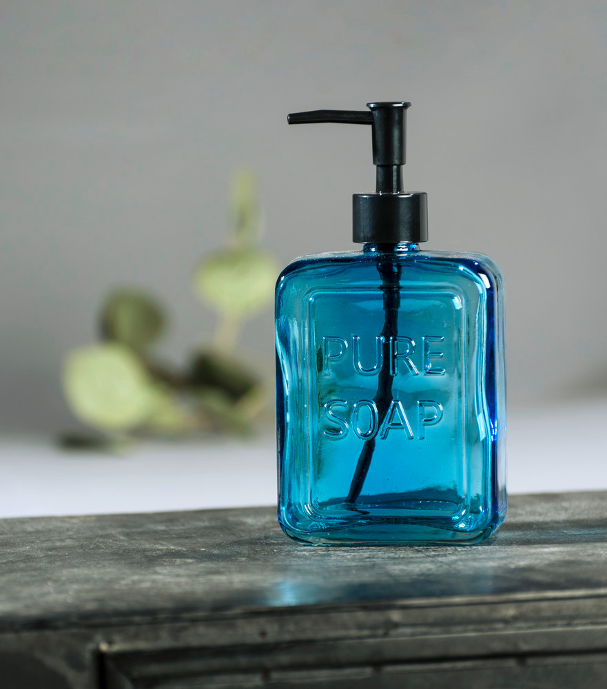 Distributeur de savon liquide, "Pure Soap", verre, bleu  Distributeur savon liquide en verre