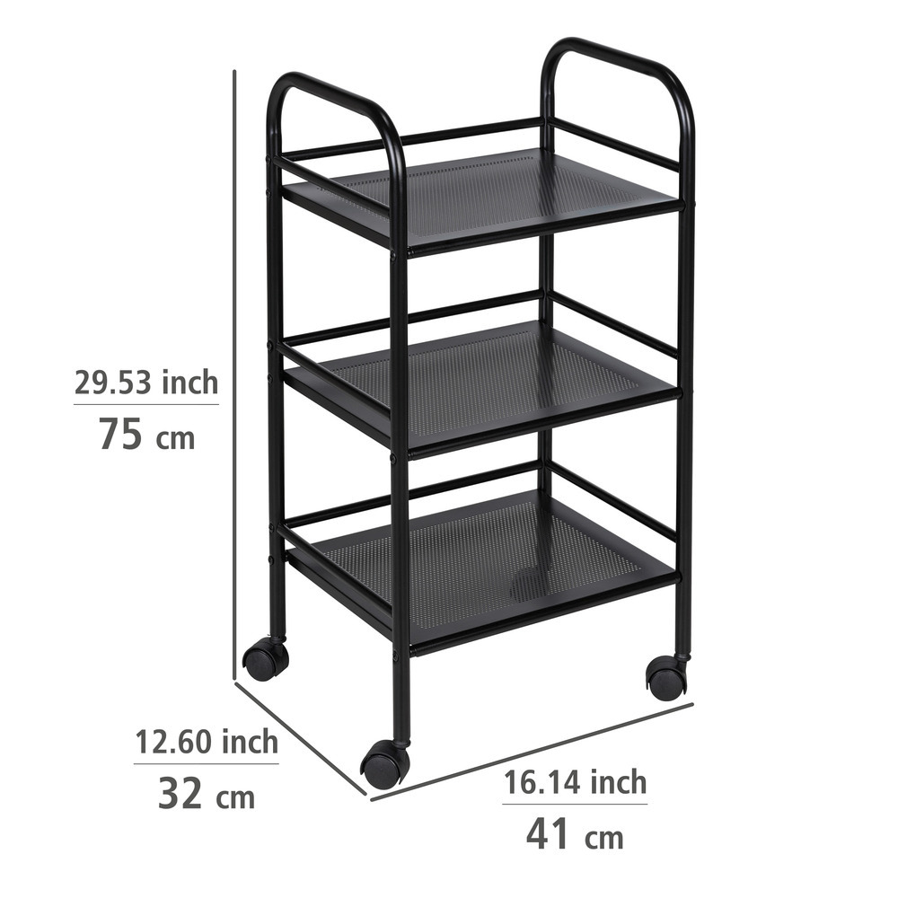 Chariot de salle de bain avec 3 étagères Noir  en acier peint