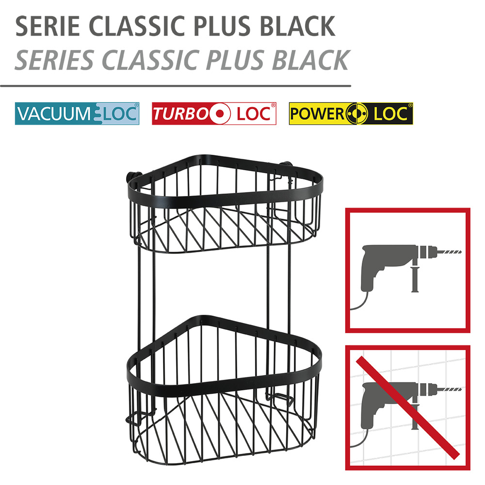 Étagère d‘angle à 2 niveaux Classic Plus noir  avec protection antirouille