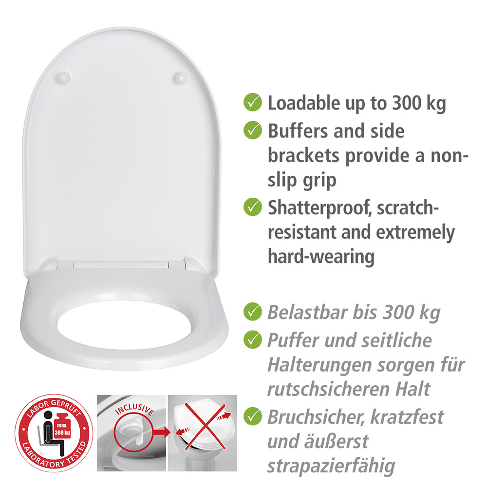 Abattant WC Sindia blanc  en Duroplast incassable, Fix-Clip et frein de chute