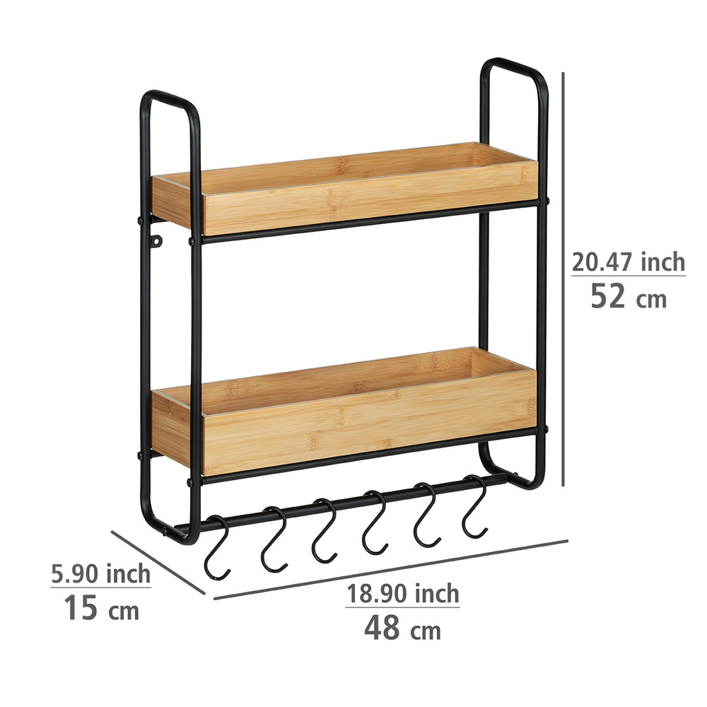 Etagère murale industrielle Loft, étagère murale bois acier noir, 2 plateaux avec crochet de suspension cuisine,   Etagere salle de bain murale avec crochet porte servietteBois et acier noir