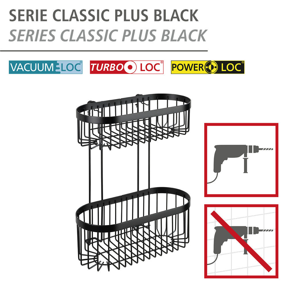 Étagère murale à 2 niveaux Classic Plus noir  avec protection antirouille