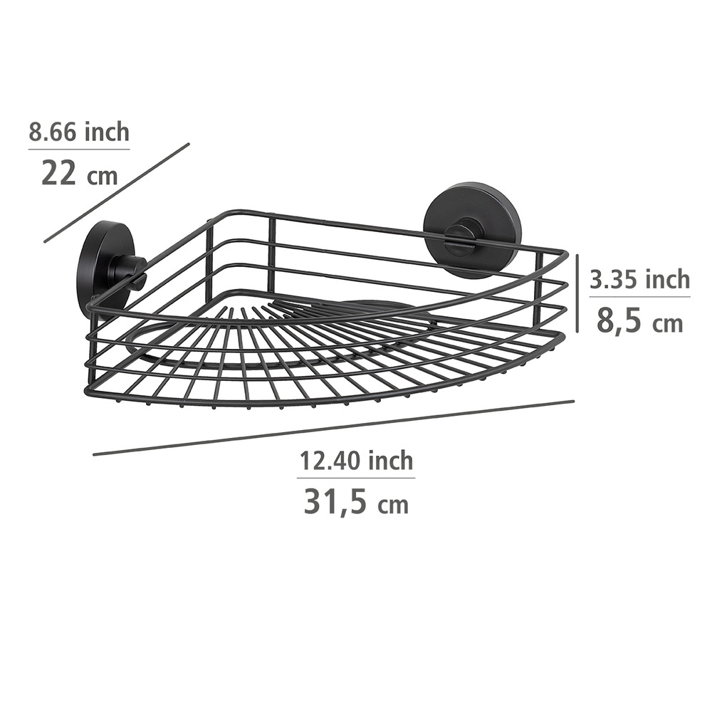 Etagère d'angle salle de bain, solution sans perçage, innovation "Vacuum Loc Plus", Noir  Système "Vacuum Loc", fixer sans perçer