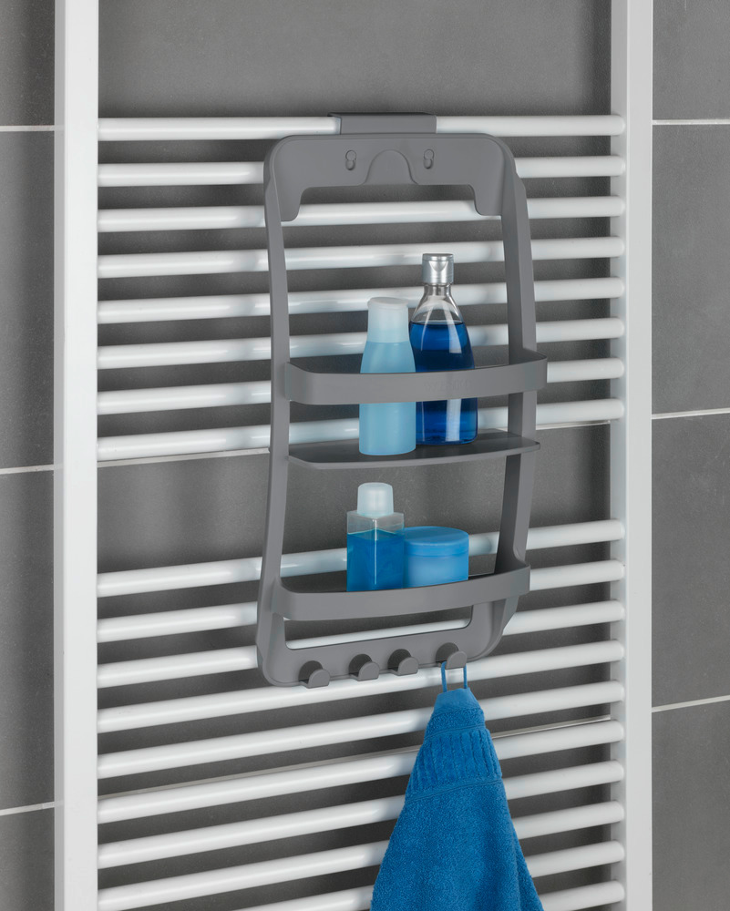 Etagère de douche à suspendre à la paroi de douche ou à fixer au mur, fixation inclus, en plastique résistant, anthracite  Serviteur de douche à suspendre à la paroi de douche