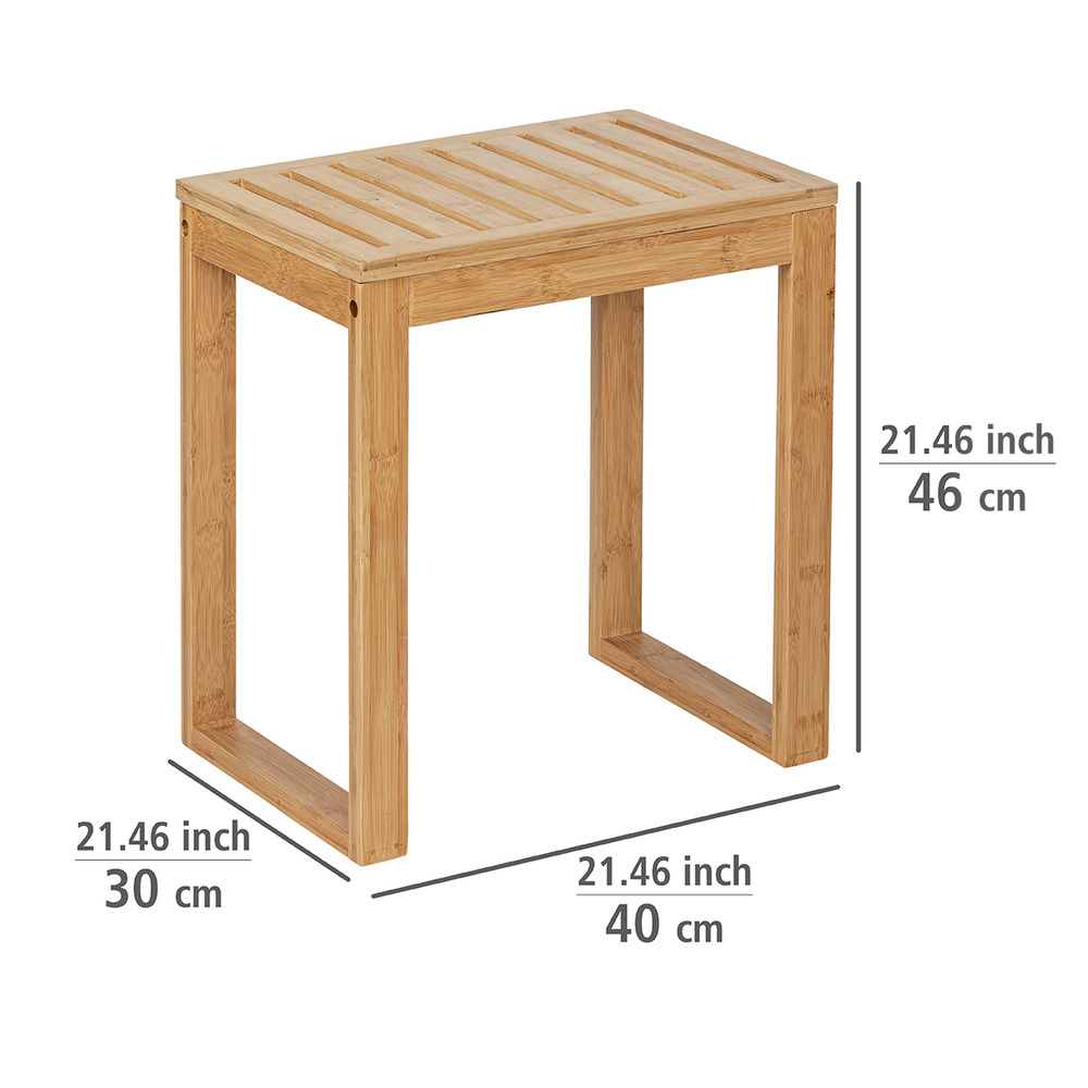 Tabouret Bois Salle de bain, 40x30x46 cm, Bambusa  Bambou