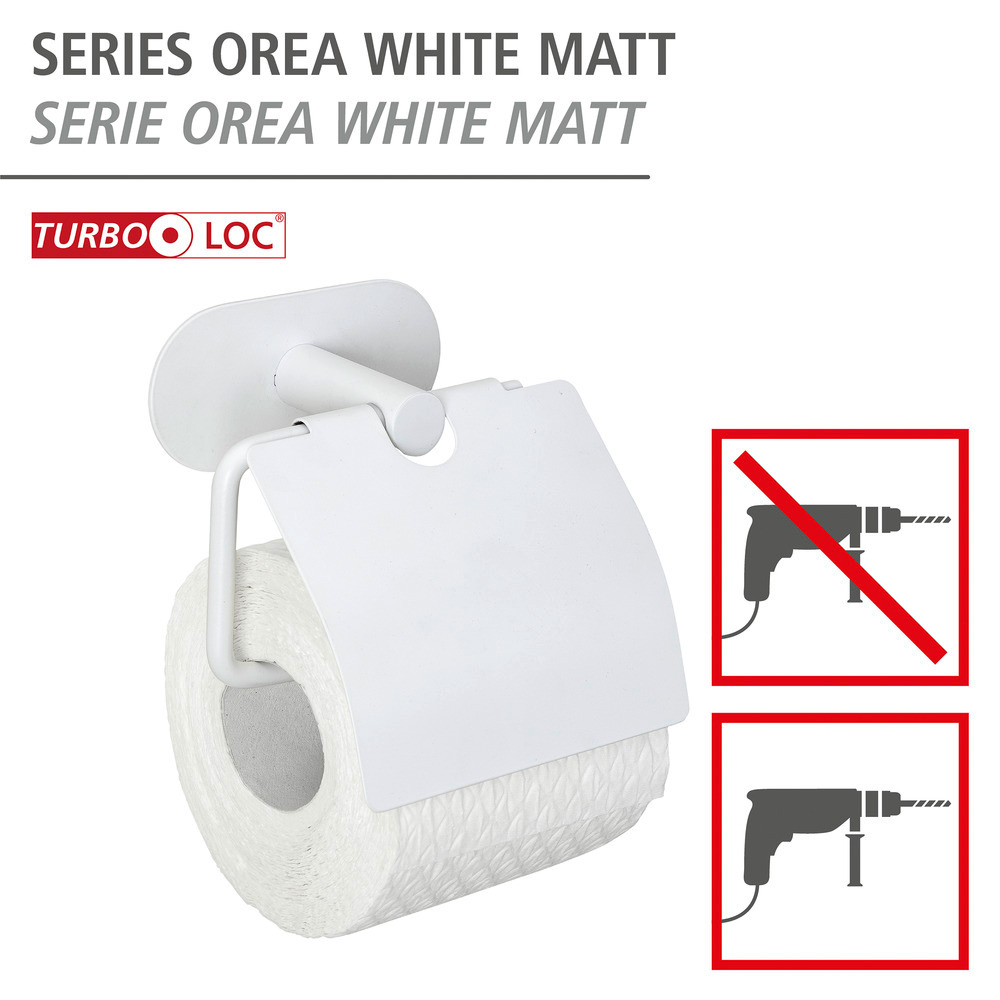 Turbo-Loc® Distributeur de papier toilette avec couvercle Orea White matt  en acier inoxydable