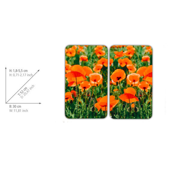 Protection plaque de cuisson en verre "champ de coquelicots", lot de 2  pour tous les types de feux