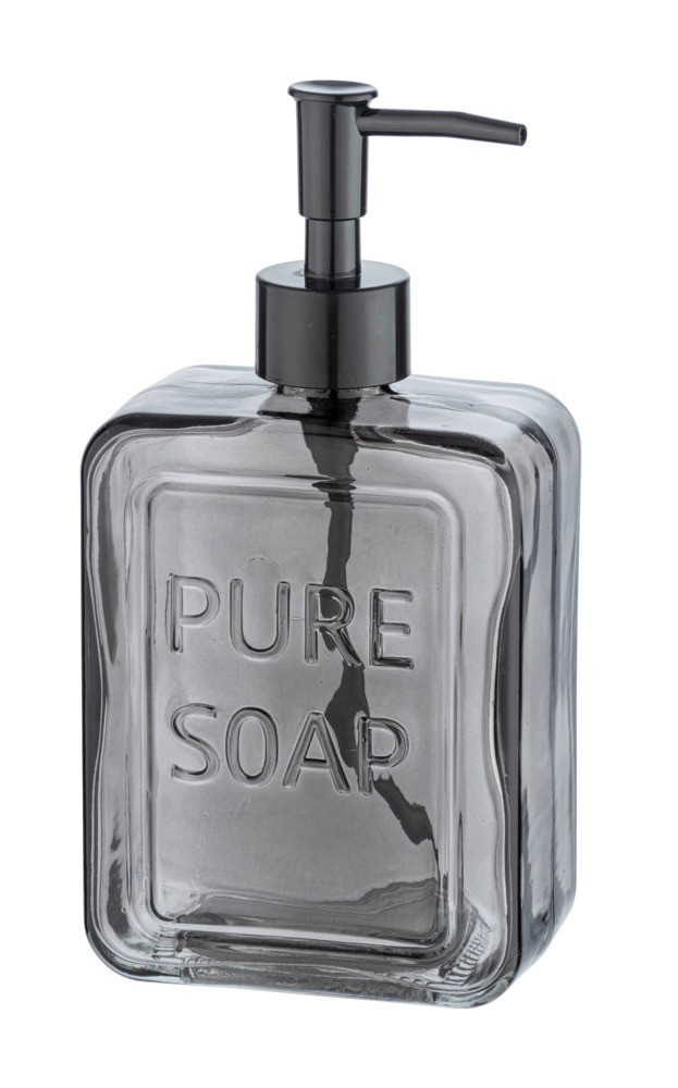 Distributeur de savon liquide, "Pure Soap", verre, Gris  Distributeur savon liquide en verre