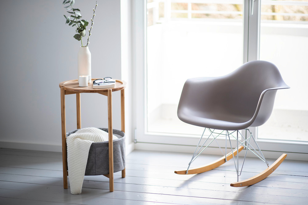 Table d'appoint scandinave avec bac rangement tissu, Table de nuit dans une chambre, bout de canapé et tabouret pour plantes,   Table dappoint scandinave avec bac rangement tissu,Table de nuit dans une chambre, bout de canapé