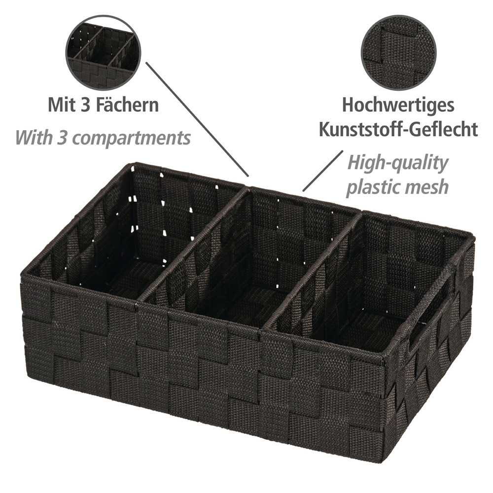 Organiseur de salle de bains Adria avec poignée, noir  3 Fächer, mit Griff