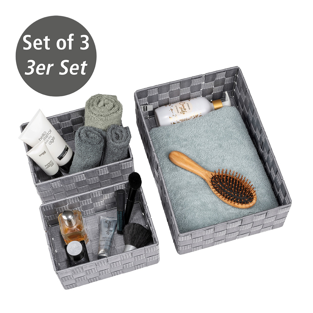 Set de corbeille Adria 3 pc gris  2 corbeilles de bain M, 1 x corbeille de bain L