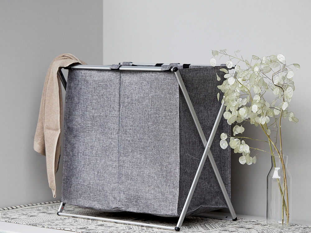 Panier à linge Duo gris chiné  Capacité : 120 litres