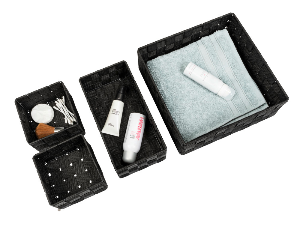 Set de corbeille Adria 4 pc noir  2 corbeilles de bain Adria S, 1 corbeille de bain M, 1 corbeille de bain L