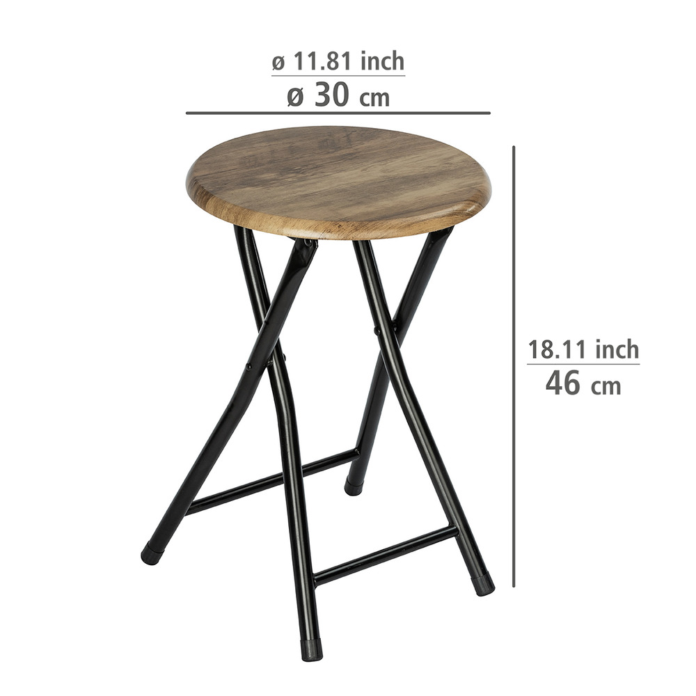 Tabouret d'appoint, tabouret pliablen acier noir et assise en bois, Forio ø30x46 cm  Taboutet d'appoint, bout de canapé