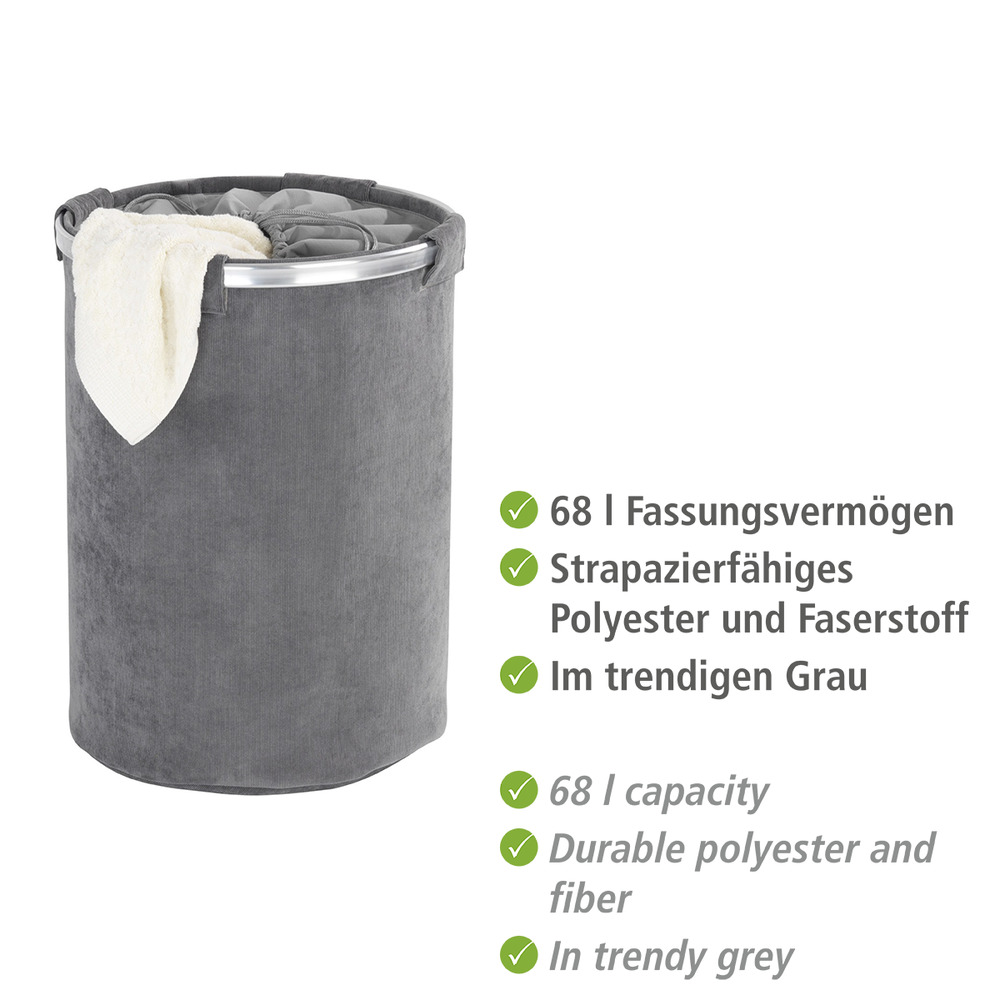 Panier à linge Cordoba gris, Corbeille à linge, 68L, polyester  Capacité : 68 litres