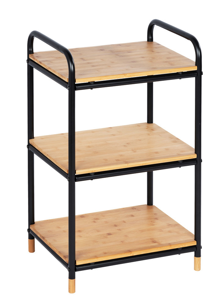 Etagere rangement cuisine Loft, étagère bois et métal noir 3 niveaux, 42x69x33,5 cm  étagère bambou, 3 niveaux