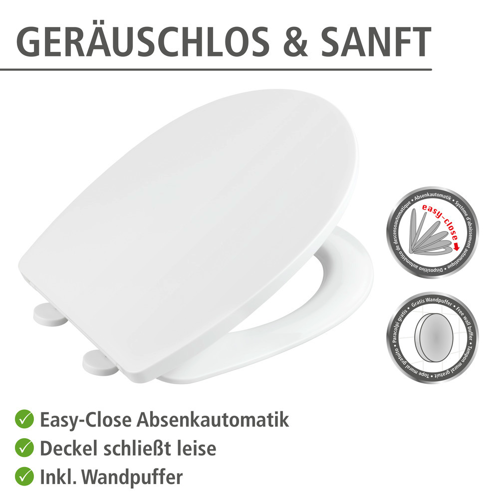 WENKO Abattant WC avec frein de chute Tavola, abattant WC original, fixation inox Flix-Clip, Duroplast, ovale, blanc  