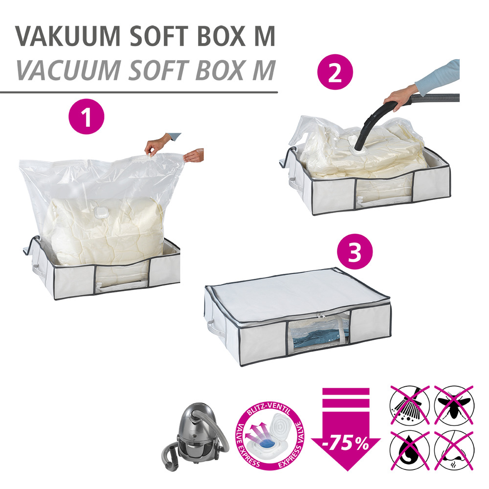 Boîte de rangement vacuum Soft Box M  jusqu'à 75% de gain de place