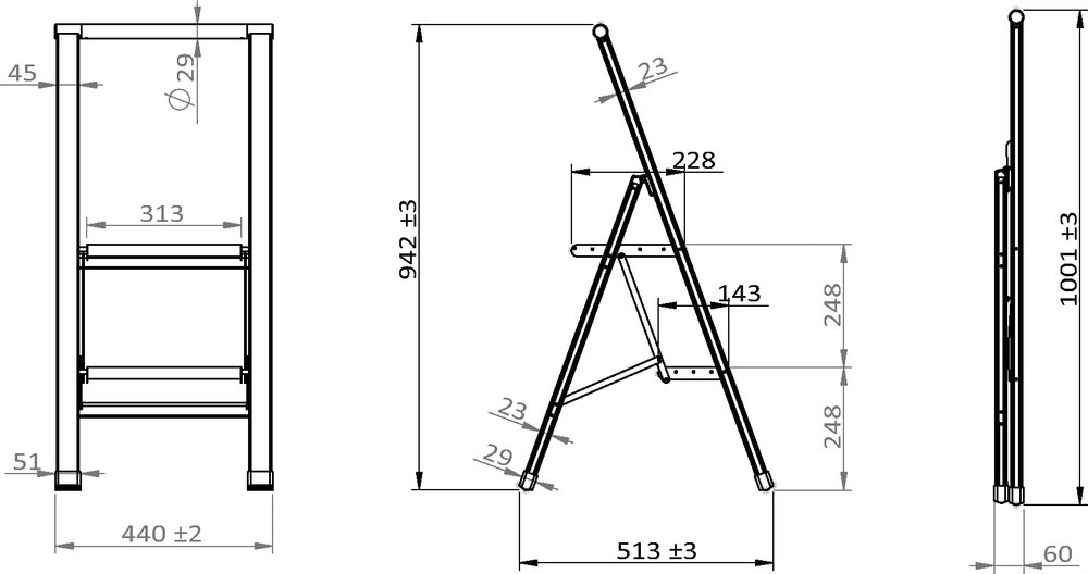 WENKO Escabeau 2 marches, escabeau pliable, noir aluminium, marche XL bambou, max 150 kg  marches XXL antidérapantes