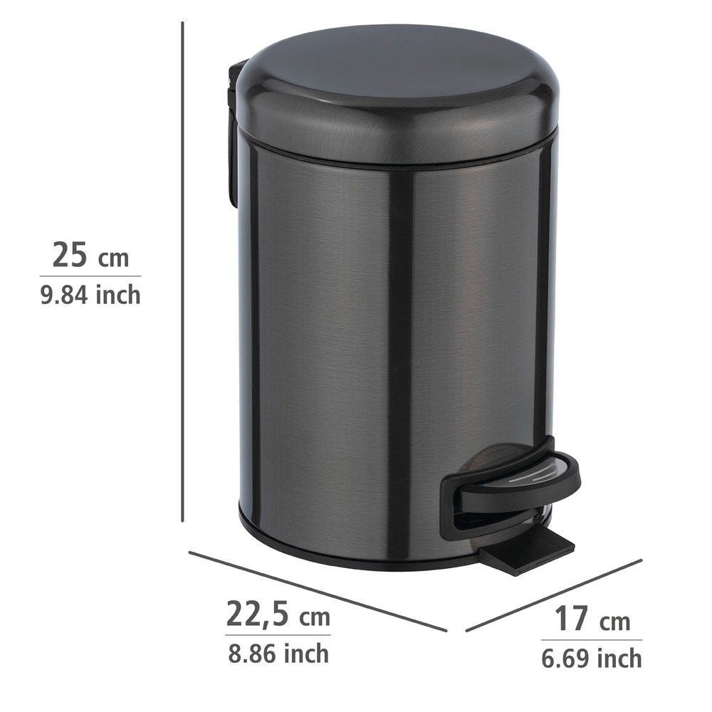 Poubelle à pédale Leman métallique noir  3 l, acier inox