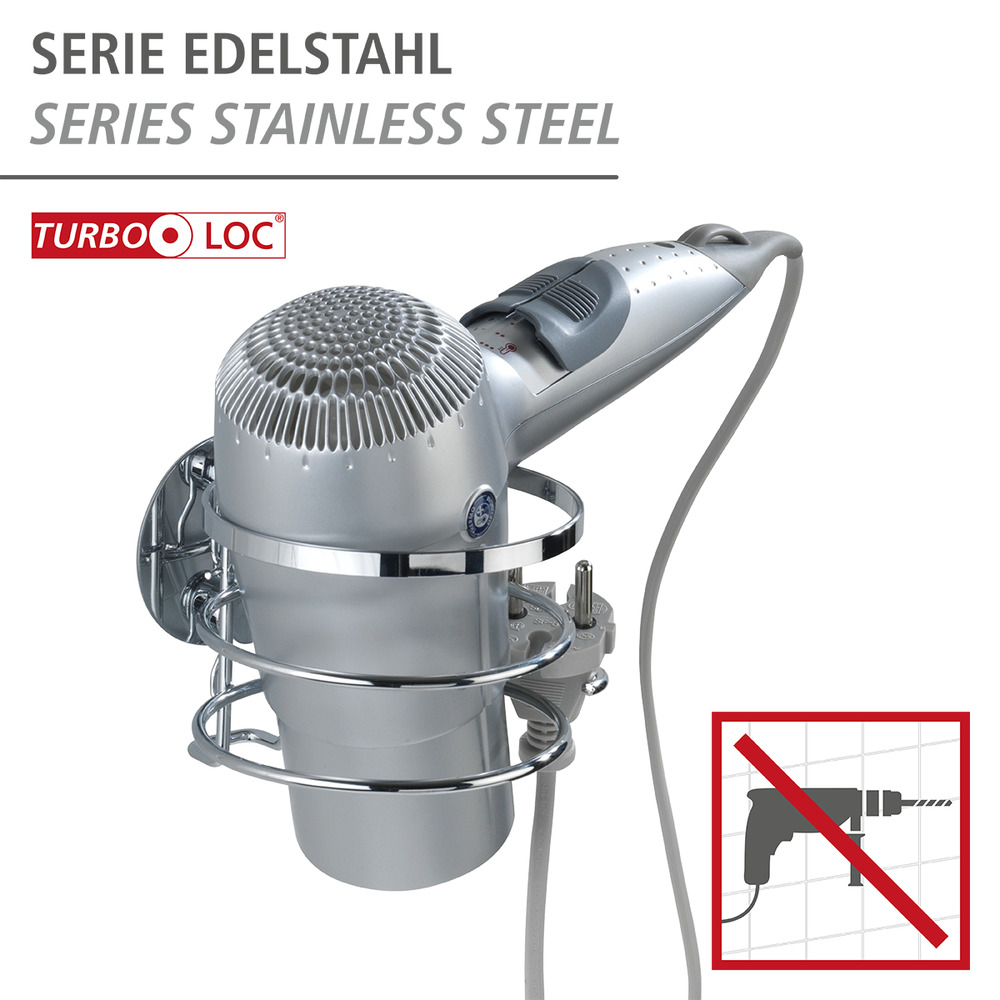 Turbo-Loc® porte sèche-cheveux  acier inox, fixer sans percer