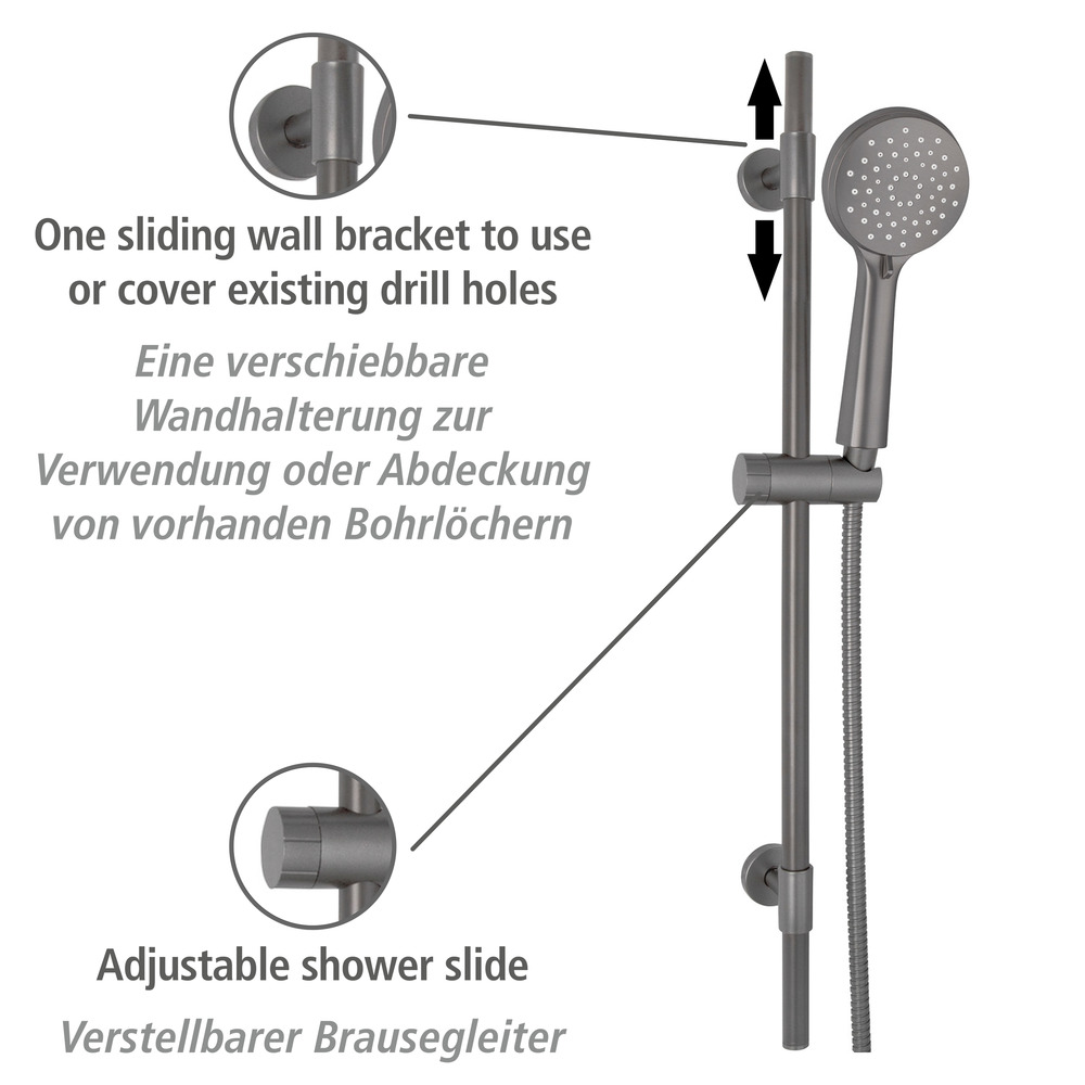 Set de douche Young Gris foncé  Longueur de la barre : 66 cm