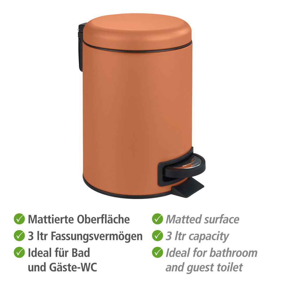 Poubelle à pédale Leman, 3L, petite poubelle salle de bain, acier terracotta  avec insert amovible