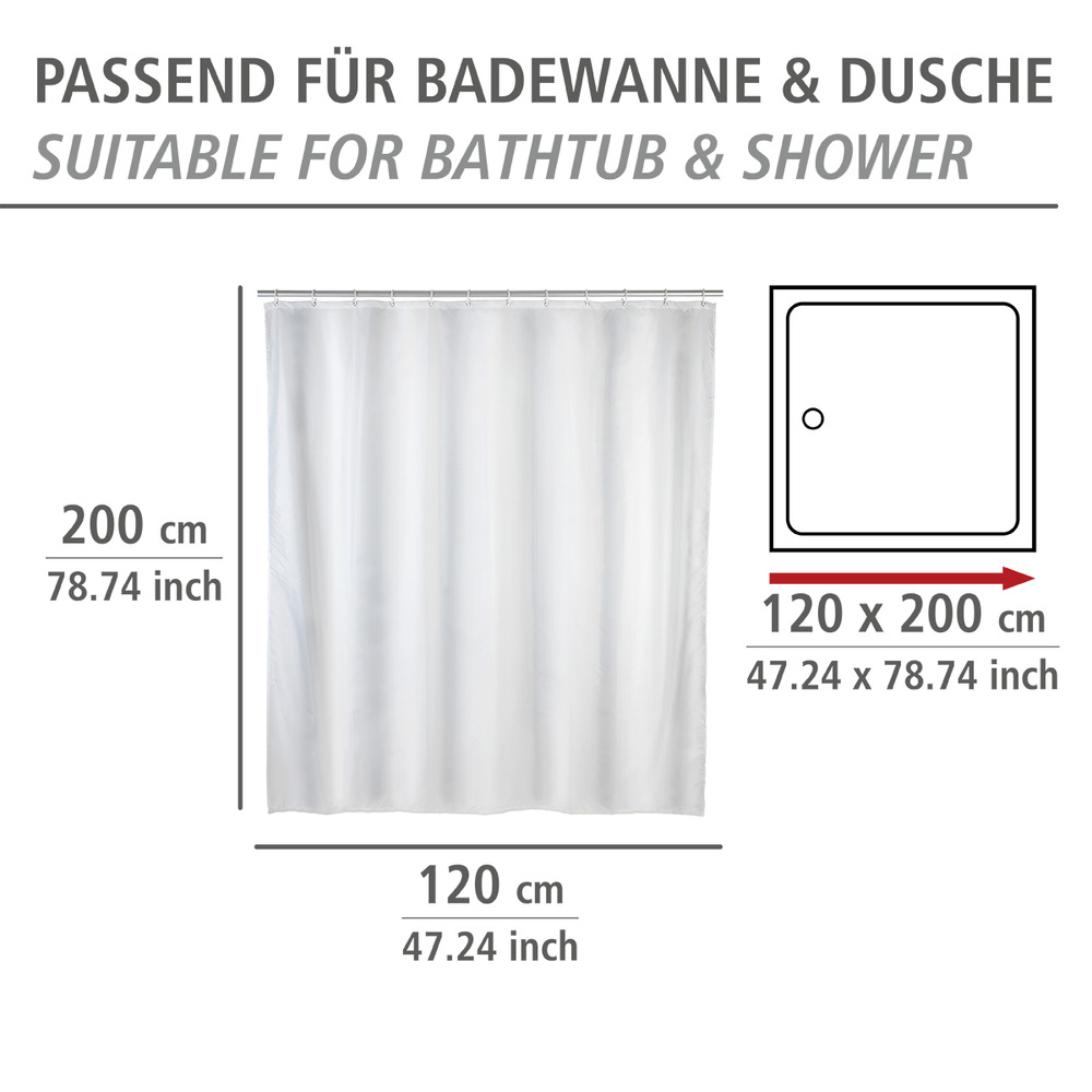 Rideau de douche Blanc anti-moisissure  polyester, lavable