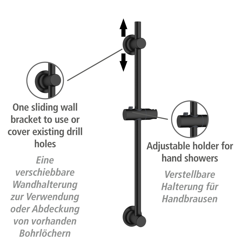 Barre de douche noire  Fixation sans perçage