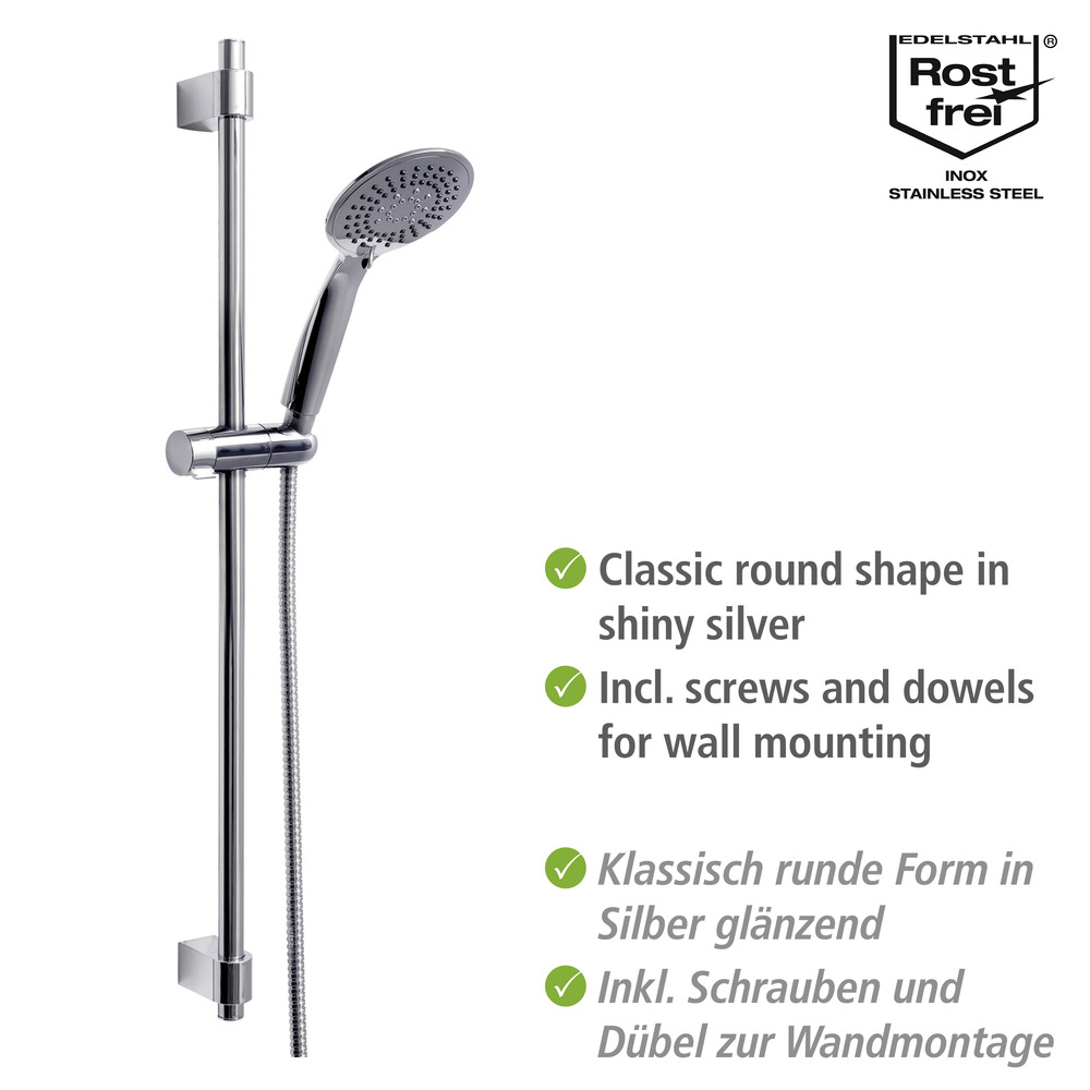 Set de douche inox Young 66cm, chromé  Longueur barre : 66 cm